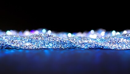 Canvas Print - Shimmering Blue Glitter Waves on a Dark Background with Bokeh Lights