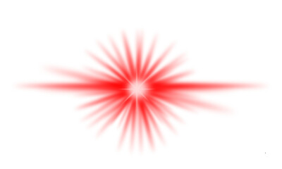 glowing red star with sunny sparkle, white light flash, spotlight beam and bokeh effect, dust partic