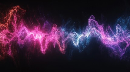 Fototapete - Abstract wave patterns flow across dark background with vibrant pink purple and blue light