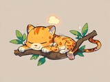 Adorable Sleepy Ocelot Kitten on Branch