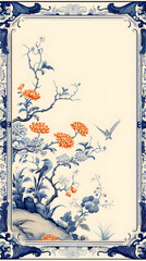 Fototapete - Digital vintage watercolor chinoiserie pattern abstract graphic poster background