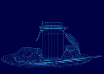 Poster - Blue background with a plate of food on it. The plate has a cup, a spoon, and a piece of toast