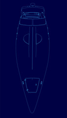 Poster - Blue image of a ship with a blue background. The ship is shown in a stylized way, with a blue color scheme. The image has a futuristic and artistic feel to it