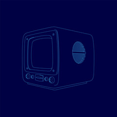 Poster - Black drawing of a television with a blue circle on side. The television is small and square in shape
