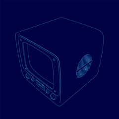 Poster - Blue screen with a black outline of a television. The television is turned off. The television is a vintage style