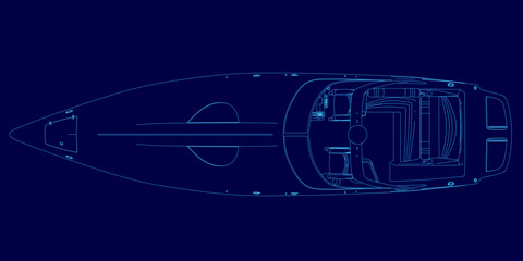 Poster - Blue image of a ship with a blue background. The ship is shown in a stylized way, with a blue color scheme. The image has a futuristic and artistic feel to it