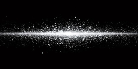 Poster - white particles exploding against a black background, creating a vibrant, bright horizontal line tha