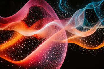 Poster - Abstract art showcasing vibrant, flowing light waves with embedded sparkles on a dark background.