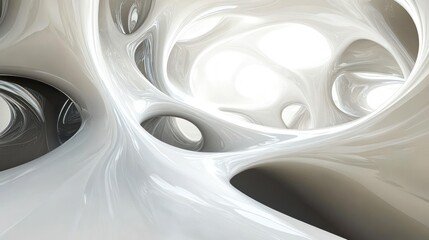 Wall Mural - Abstract 3D rendering of flowing white and gray forms creating a complex, organic structure with inner light.