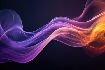 Poster - Abstract flowing wave of purple, orange and pink hues on dark background.