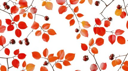 Poster - Vibrant Autumn Leaves Pattern on White Background