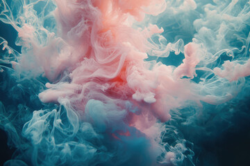 Poster - Abstract image of swirling pink and teal ink clouds creating a dreamy, ethereal effect.