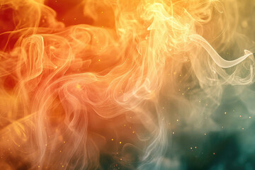 Poster - Abstract swirling smoke with orange and teal hues, glowing embers create a mystical, ethereal atmosphere.
