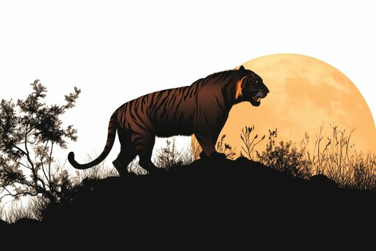 Tiger Silhouette Vector Silhouette Design Isolated on White Background