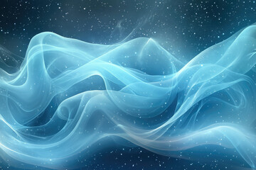 Aufkleber - Abstract ethereal blue waves flow across a starry night sky, creating a dreamy cosmic scene.