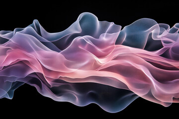 Fototapete - Abstract image of flowing, translucent fabric in pastel pink, purple, and blue hues against a transparent background.