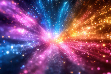 Poster - Vibrant explosion of colorful glitter, radiating light and sparkling particles.