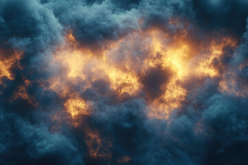 Poster - Fiery orange and dark blue cloudscape, a dramatic blend of light and shadow.