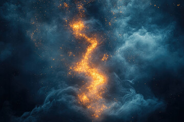 Aufkleber - A fiery, glittering streak cuts through swirling smoke and cosmic dust, creating a mesmerizing, otherworldly scene.