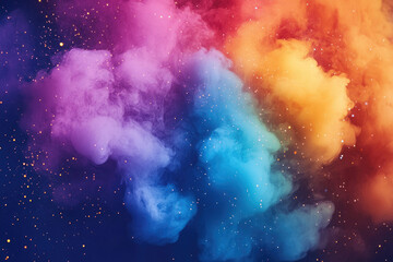 Aufkleber - Vibrant colorful smoke clouds resembling a cosmic nebula, filled with sparkling glitter.