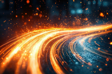Poster - Abstract swirling light trails with orange and blue hues, creating a dynamic and energetic visual.