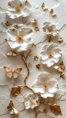 Fototapete - Digital platinum flowers and butterflies poster background