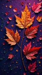 Wall Mural - Oxidized copper leaf pattern on purple Intricate autumnal design , nature, purple, illustration