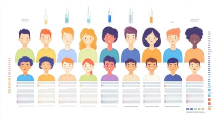 Poster - chart displaying recommended vaccine dosages for various age groups to prevent common diseases.
