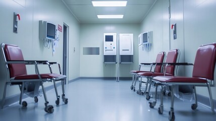 Poster - clinical setting where researchers are conducting therapeutic drug trials under strict safety protocols.