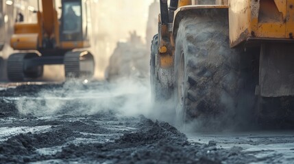 Poster - construction vehicles and equipment generating pm 2.5 dust on an active worksite