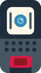 Poster - Cartoon handheld video camera recording footage icon in flat style