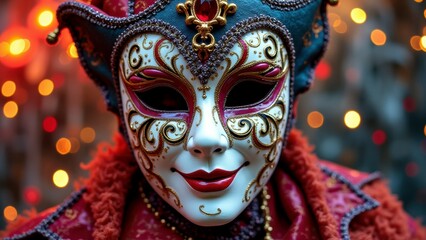 Wall Mural - Intricate venetian carnival mask with colorful festive background bokeh