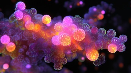 Poster - glowing particles that appear to grow and evolve, symbolizing the transformation of matter.