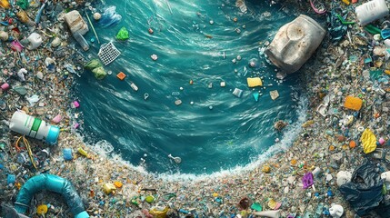 Poster - conceptual diagram explaining the sources and pathways of microplastic pollution in rivers and oceans