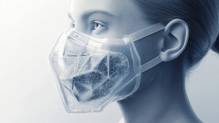  - conceptual diagram showing the structure of a dust mask, focusing on its ability to filter PM 2.5 particles.
