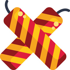 Sticker - This flat vector illustration shows two firecrackers with red and yellow stripes, crossed and ready to be lit