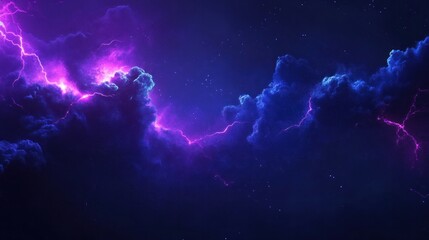 an abstract background with electric energy and purple lightning that glows against a dark blue sky.