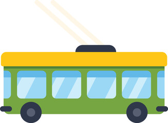 Poster - green trolleybus moving in the city using electricity
