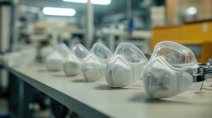 Poster - laboratory setup showing the testing of dust masks specifically designed to filter PM 2.5 particles from the air.