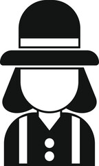 Wall Mural - Simple black and white icon of a woman wearing a hat and suspenders, perfect for avatars or profile pictures