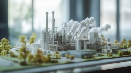 Poster - scientific model displaying the sources of PM 2.5 dust particles, including factories, vehicles, and wildfires.