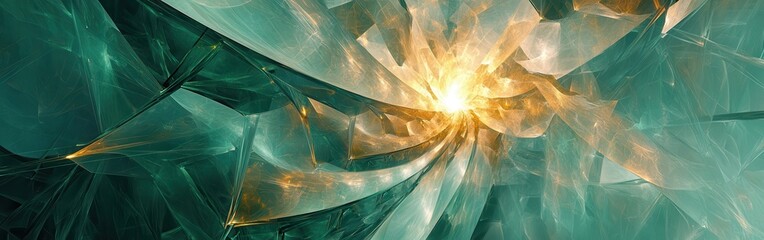 Poster - Modern abstract design featuring transparent layers and a glowing centerpiece in a harmonious color palette