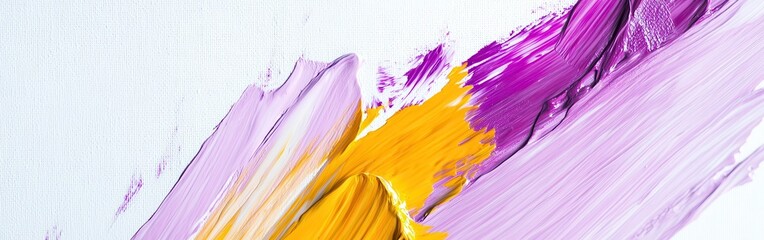 Aufkleber - Vibrant abstract artwork with bold strokes of purple and yellow on a minimalist white canvas