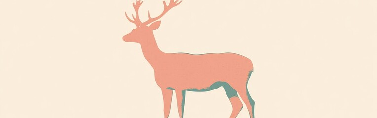 Aufkleber - Minimalist silhouette of a deer in muted coral against a light background emphasizing natural beauty and tranquility