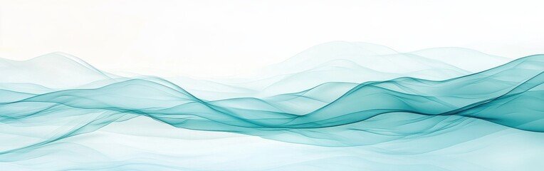 Poster - Soft gradient created with minimalist pencil strokes showcases tranquil undulations in cool shades of blue and green