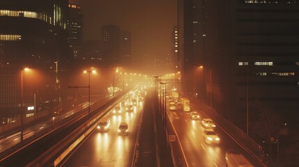 Fototapete - time-lapse animation showing the buildup of PM 2.5 dust in the air during peak traffic hours