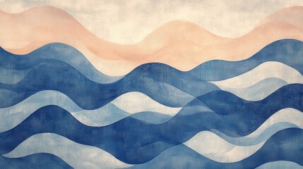 Leinwandbilder - pencil strokes create soft waves in shades of blue, evoking calmness and tranquility in a minimalist