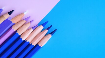 Poster - Pencil strokes blend shades of lavender transitioning into vibrant blue in a minimalist studio setting
