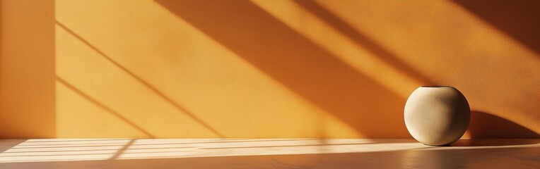 Aufkleber - Monochromatic vase casts unique shadows in a minimalist setting bathed in soft sunlight during afternoon hours