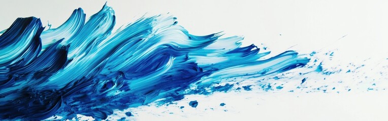 Aufkleber - Vibrant blue paint strokes creating an abstract wave on an elegant white background